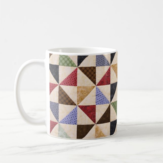 Colourful Patchwork Quilt: Flower Texture. Coffee Mug (Left)