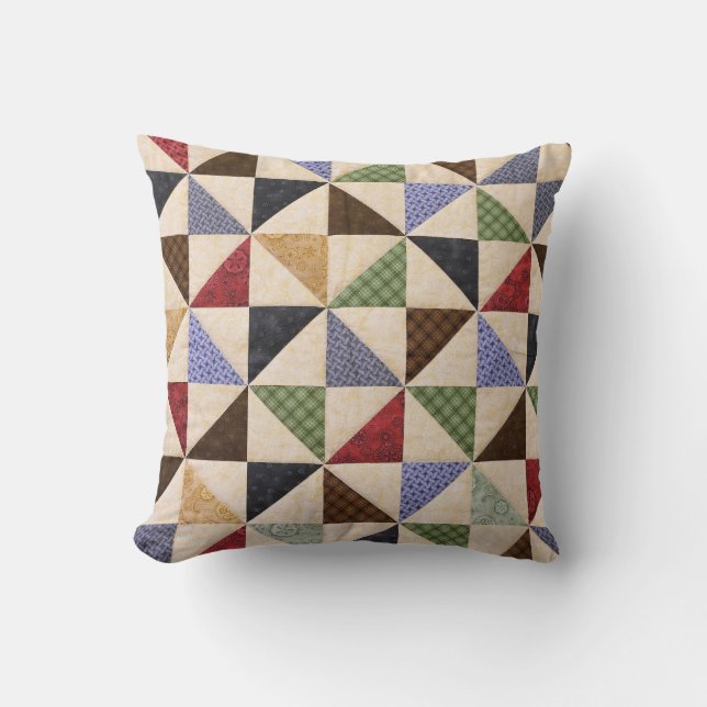 Colourful Patchwork Quilt: Flower Texture. Cushion (Front)