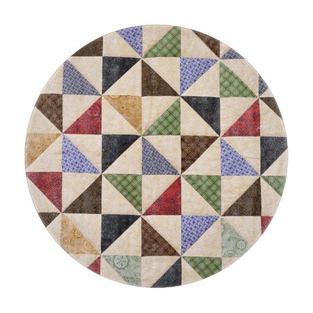 Colourful Patchwork Quilt: Flower Texture. Cutting Board (Front)