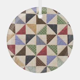 Colourful Patchwork Quilt: Flower Texture. Glass Tree Decoration