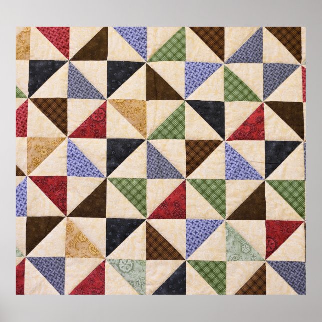 Colourful Patchwork Quilt: Flower Texture. Poster (Front)