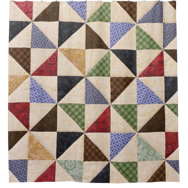 Colourful Patchwork Quilt: Flower Texture. Shower Curtain (Front)