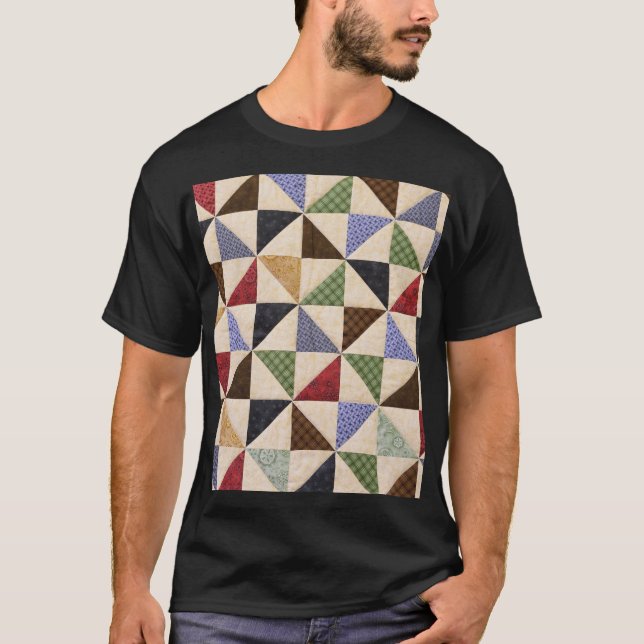 Colourful Patchwork Quilt: Flower Texture. T-Shirt (Front)