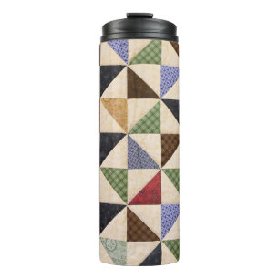 Colourful Patchwork Quilt: Flower Texture. Thermal Tumbler