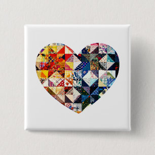 Colourful Patchwork Quilt Heart 15 Cm Square Badge