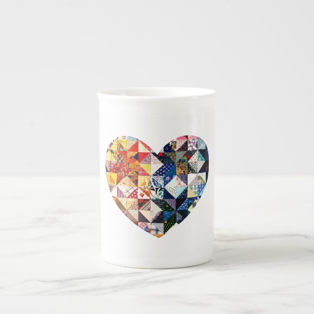 Colourful Patchwork Quilt Heart Bone China Mug (Front)