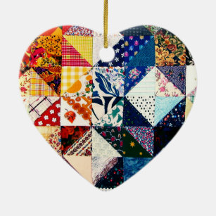 Colourful Patchwork Quilt Heart Ceramic Tree Decoration