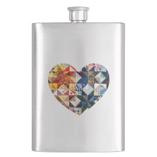 Colourful Patchwork Quilt Heart Hip Flask