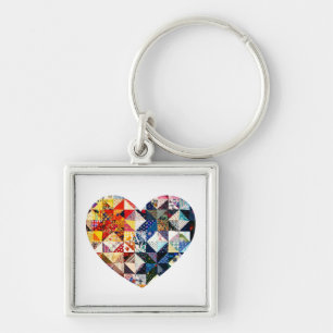 Colourful Patchwork Quilt Heart Key Ring