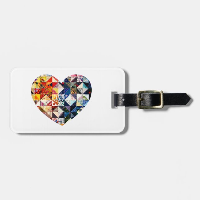 Colourful Patchwork Quilt Heart Luggage Tag (Front Horizontal)