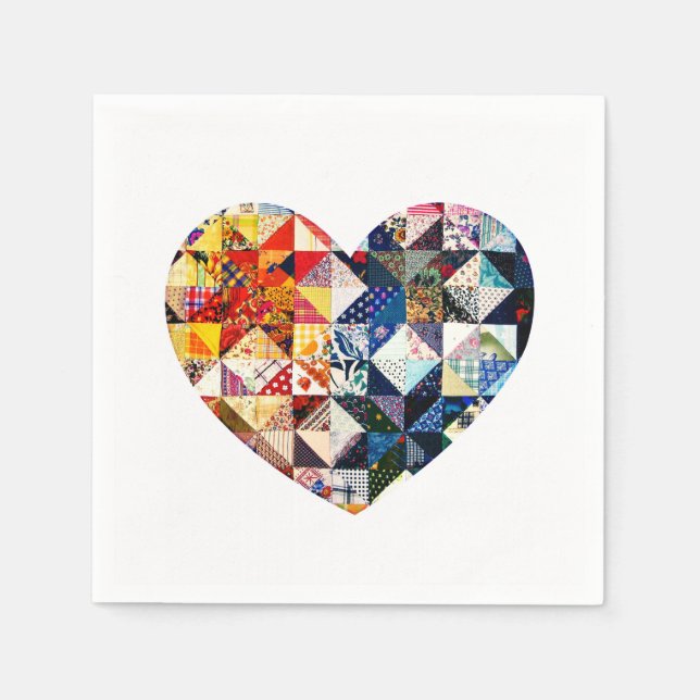 Colourful Patchwork Quilt Heart Napkin (Front)