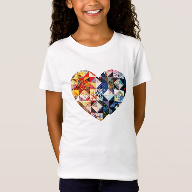 Colourful Patchwork Quilt Heart T-Shirt (Front)