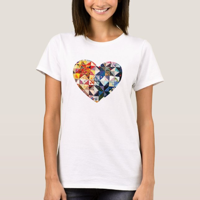 Colourful Patchwork Quilt Heart T-Shirt (Front)