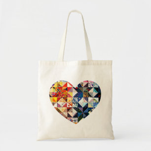 Colourful Patchwork Quilt Heart Tote Bag