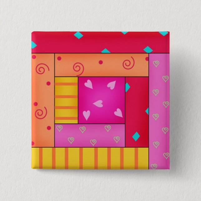 Colourful Patchwork Quilt Log Cabin Block Art Pins (Front)