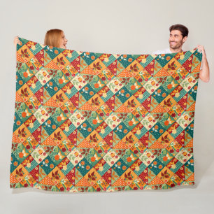 Colourful Patchwork Quilt Pattern Fleece Blanket