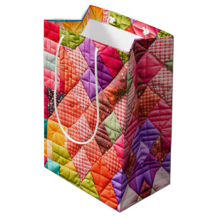 Colourful Patchwork Quilt Pattern Medium Gift Bag