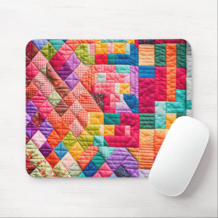Colourful Patchwork Quilt Pattern Mouse Mat