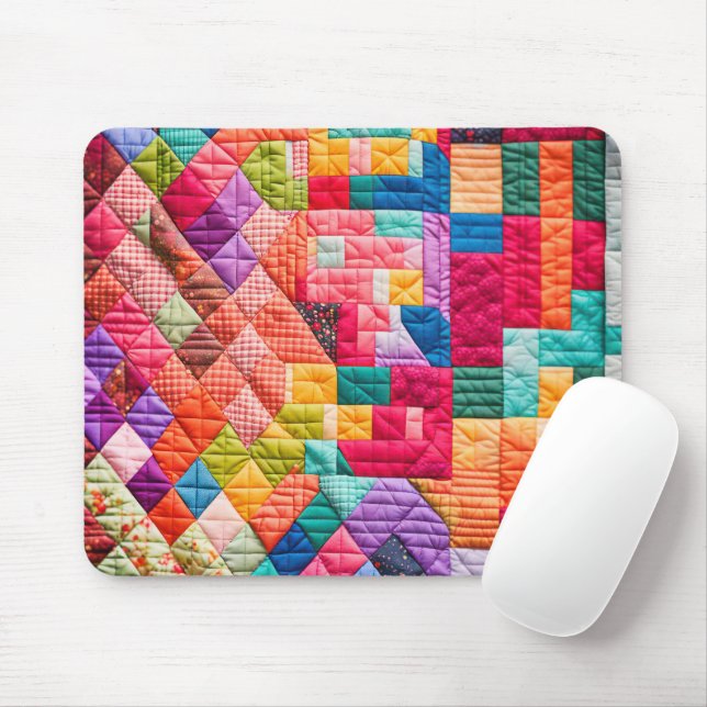 Colourful Patchwork Quilt Pattern Mouse Mat (With Mouse)