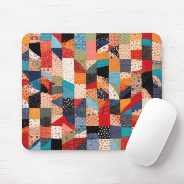 Colourful Patchwork Quilt Pattern Mouse Mat (With Mouse)