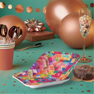 Colourful Patchwork Quilt Pattern Paper Plate