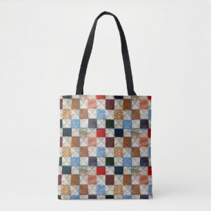 Colourful patchwork quilt pattern tote bag