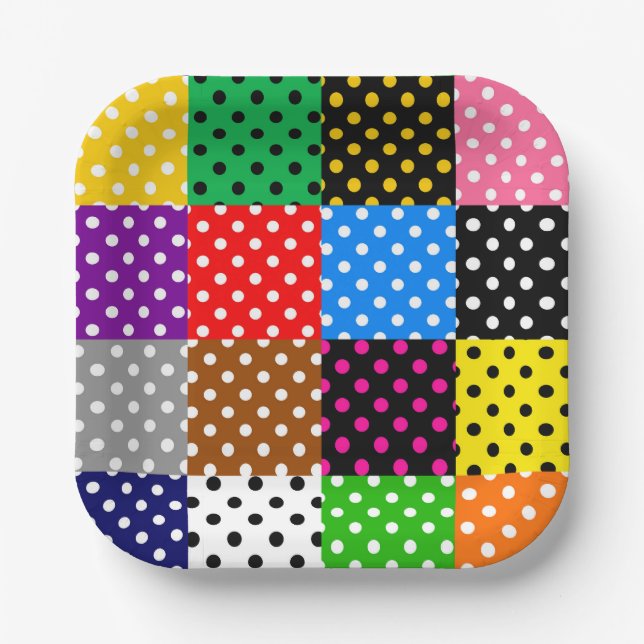 Colourful Patchwork Quilt Polka Dots  Paper Plate (Front)