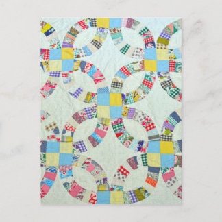 Colourful patchwork quilt postcard
