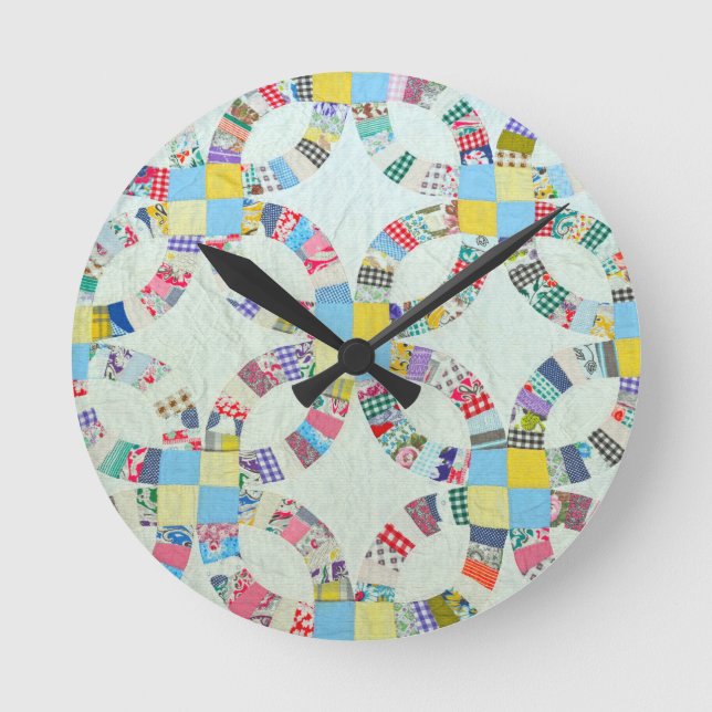 Colourful patchwork quilt round clock (Front)