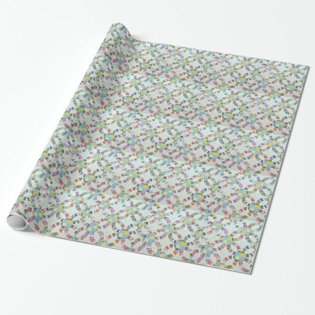 Colourful patchwork quilt wrapping paper (Unrolled)