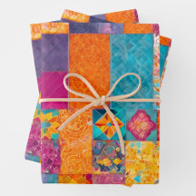 Colourful Patchwork Quilt Wrapping Paper Sheets