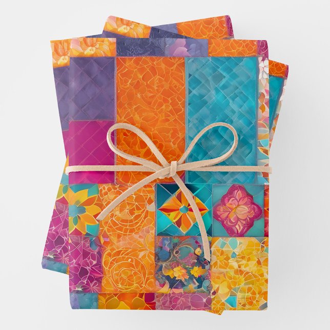 Colourful Patchwork Quilt Wrapping Paper Sheets (Creator Uploaded)