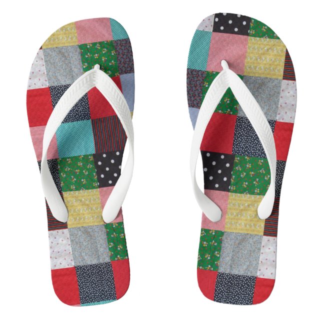 colourful patchwork squares vintage unique flip flops (Footbed)