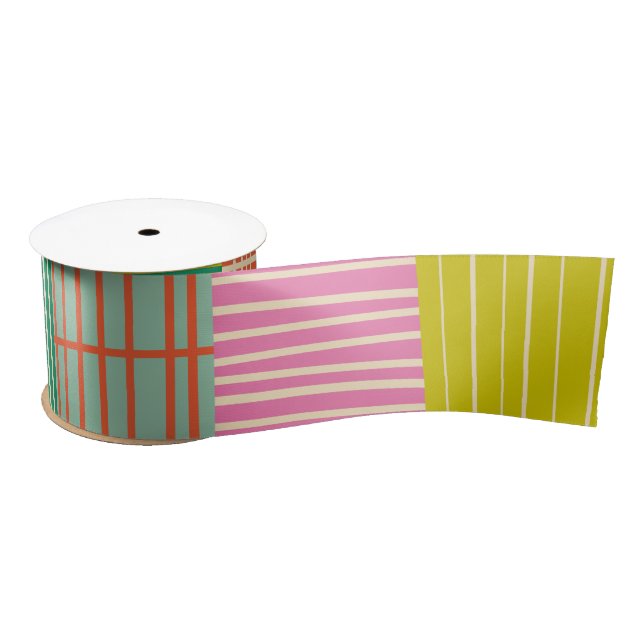 Colourful Patchwork Stripes Scandinavian Pattern Satin Ribbon (Spool)