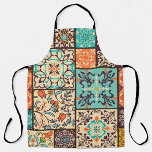Colourful Patchwork Tile: Islamic Majolica Motifs Apron