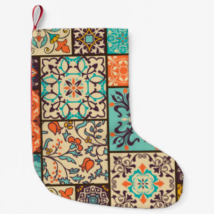Colourful Patchwork Tile: Islamic Majolica Motifs Small Christmas Stocking