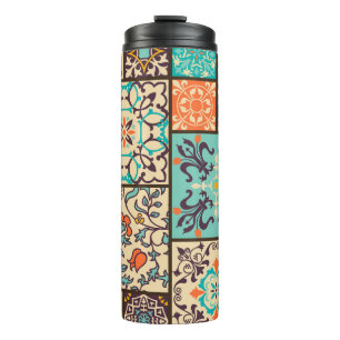 Colourful Patchwork Tile: Islamic Majolica Motifs Thermal Tumbler
