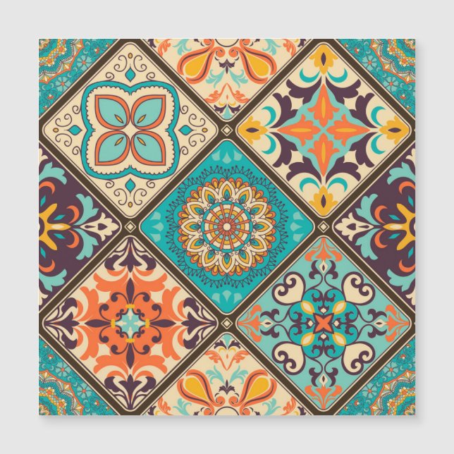 Colourful patchwork tile: Islamic motifs. (Front)