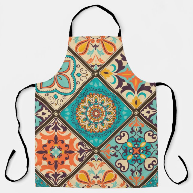 Colourful patchwork tile: Islamic motifs. Apron (Front)