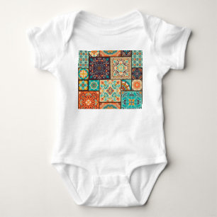 Colourful patchwork tile: Islamic motifs. Baby Bodysuit