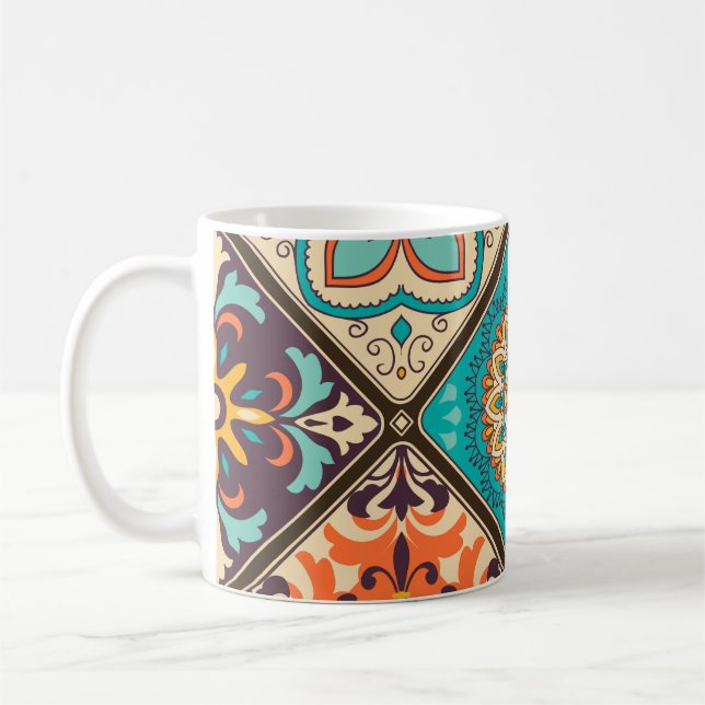 Colourful patchwork tile: Islamic motifs. Coffee Mug (Left)