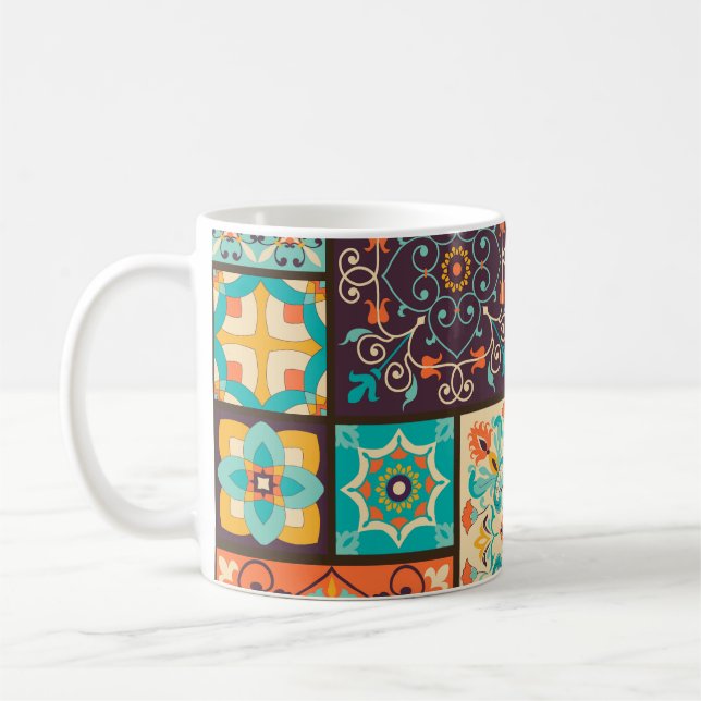 Colourful patchwork tile: Islamic motifs. Coffee Mug (Left)