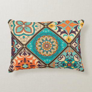 Colourful patchwork tile: Islamic motifs. Decorative Cushion