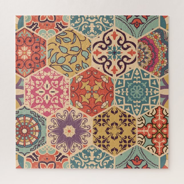 Colourful Patchwork Tile Islamic Motifs Jigsaw Puzzle (Vertical)