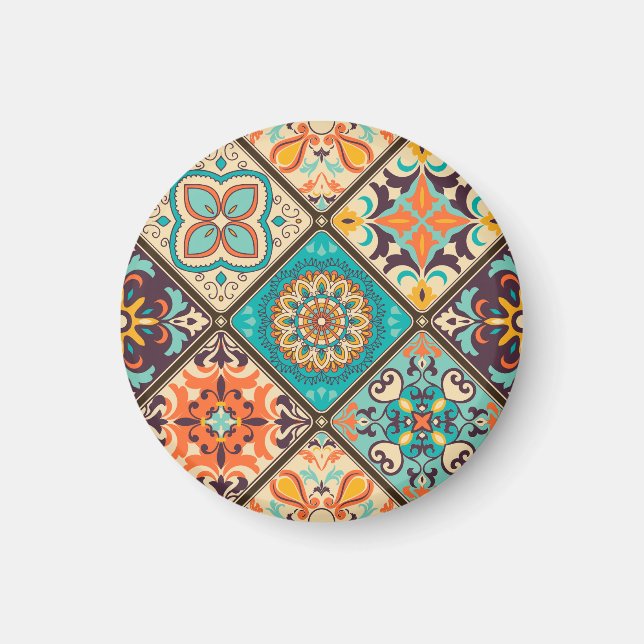 Colourful patchwork tile: Islamic motifs. Magnet (Front)