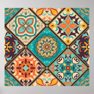 Colourful patchwork tile: Islamic motifs. Poster