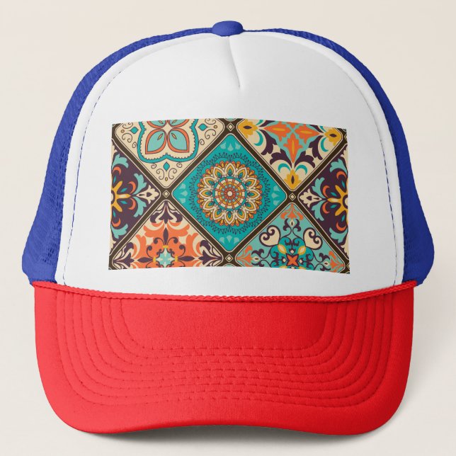 Colourful patchwork tile: Islamic motifs. Trucker Hat (Front)