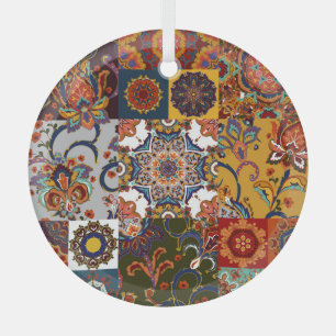 Colourful Patchwork Tile: Majolica Pottery Style Glass Tree Decoration
