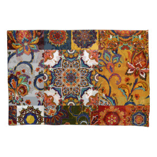 Colourful Patchwork Tile: Majolica Pottery Style Pillowcase