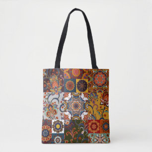 Colourful Patchwork Tile: Majolica Pottery Style Tote Bag